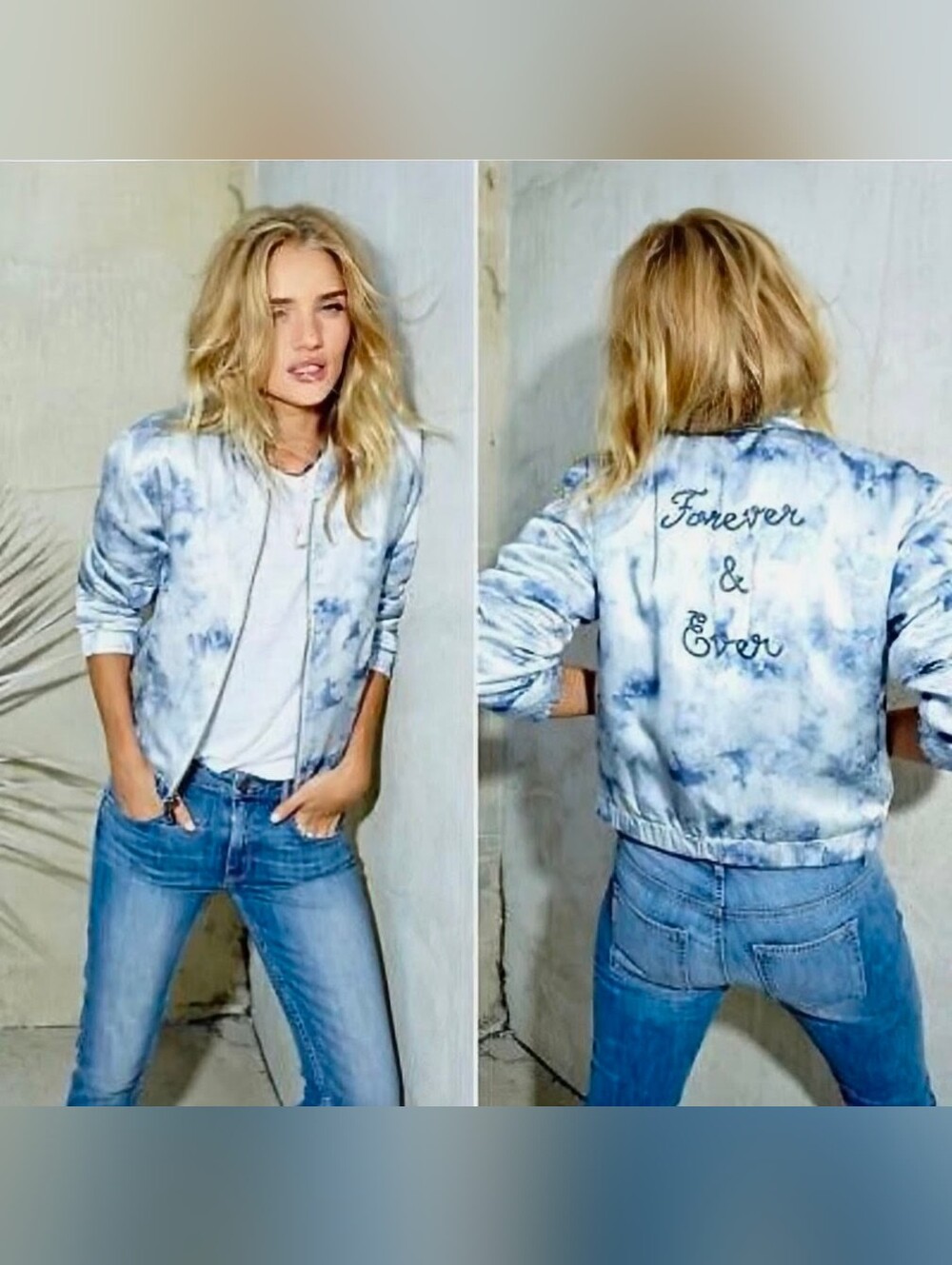 PAIGE x Rosie Huntington Whitley Blue Tie Dye Silk Bomber Jacket Forever & Ever